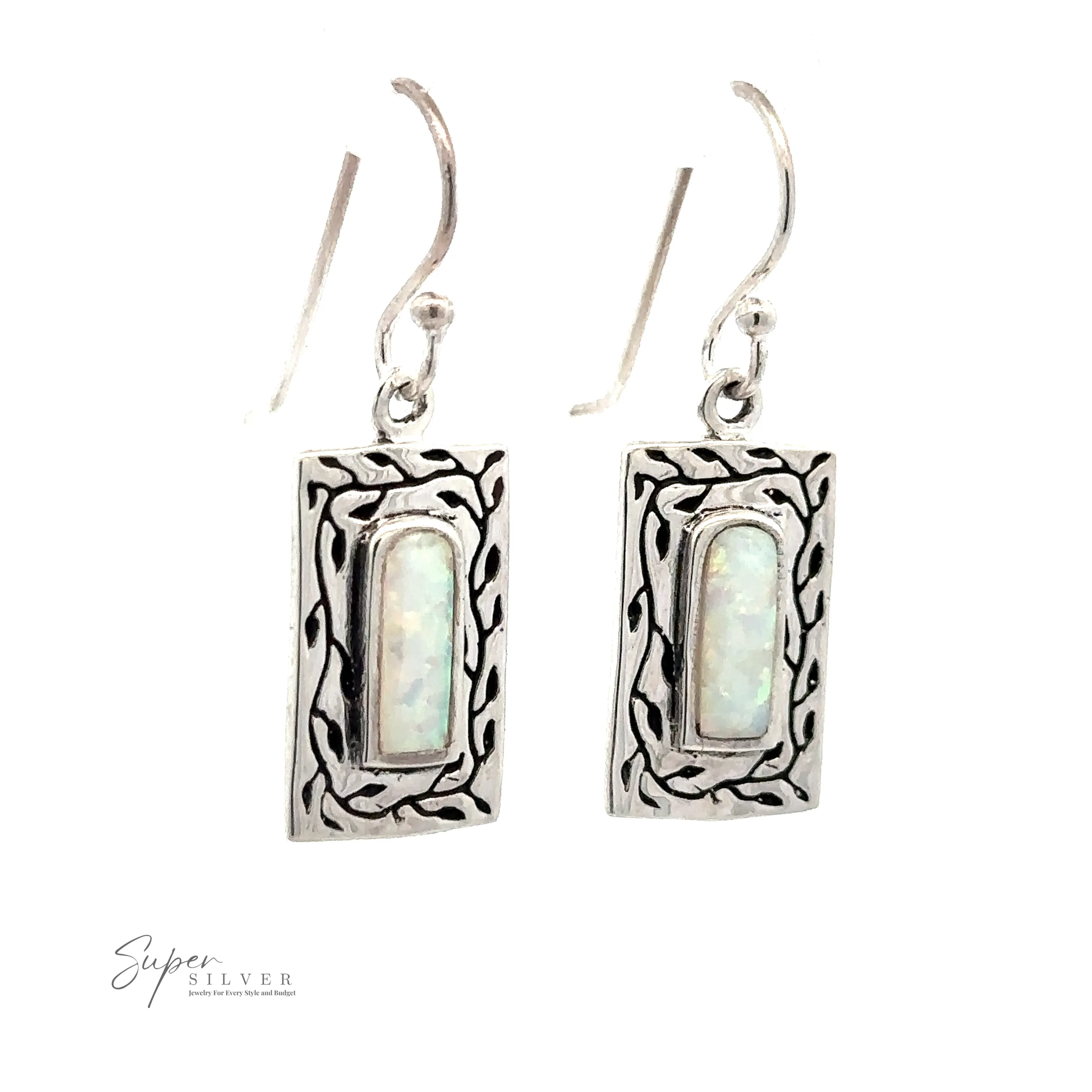 White Created Opal Square Earrings