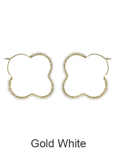 Wired Coiled Earrings, Beaded Earrings, Clover earring, Hoop earrings