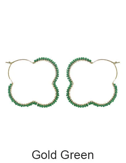 Wired Coiled Earrings, Beaded Earrings, Clover earring, Hoop earrings