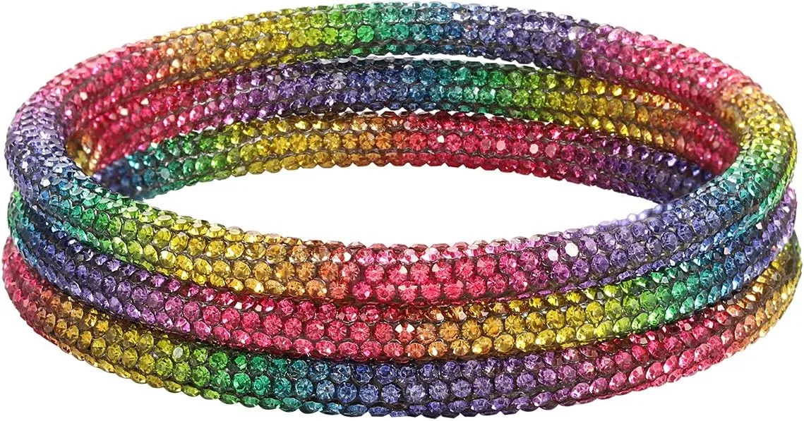 ZITULRY Crystaldust Bangle Bracelets for Women Shiny Rhinestone Beaded Multi-Layer Bracelets Set Wristband for Girls